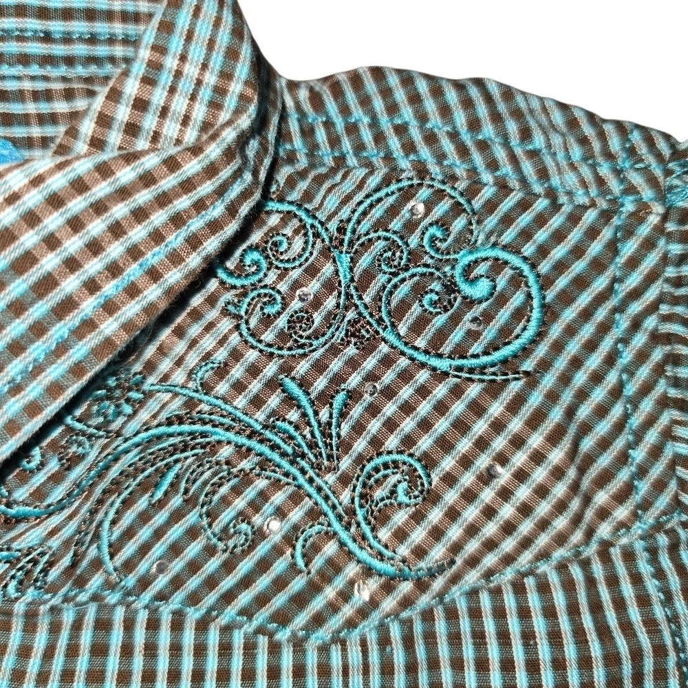 Cowgirl Hardware Plaid Embroided Long Sleeve Jewel Snap Front Shirt Size 3T